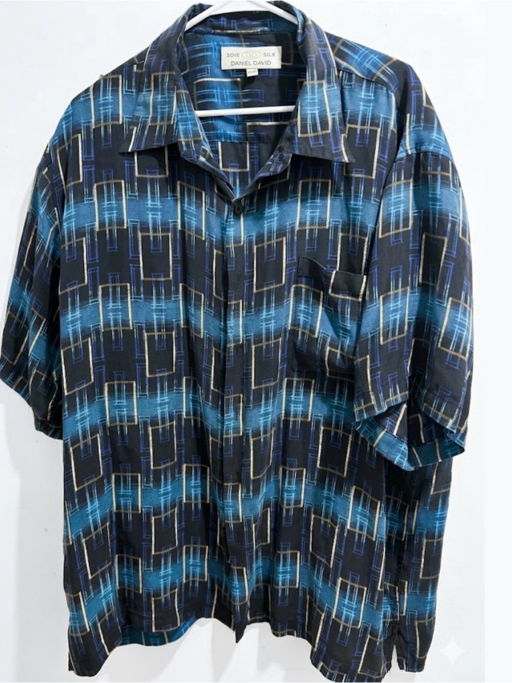 Vintage Daniel David 100% Silk Geometric Shirt Men’s XL Retro 90s